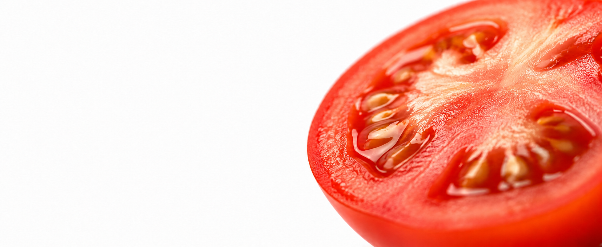 A ripe tomato cut open revealing its seeds