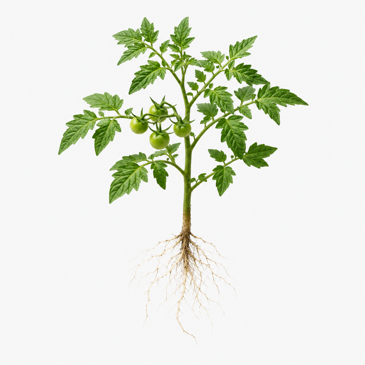 A young tomato plant with visible roots