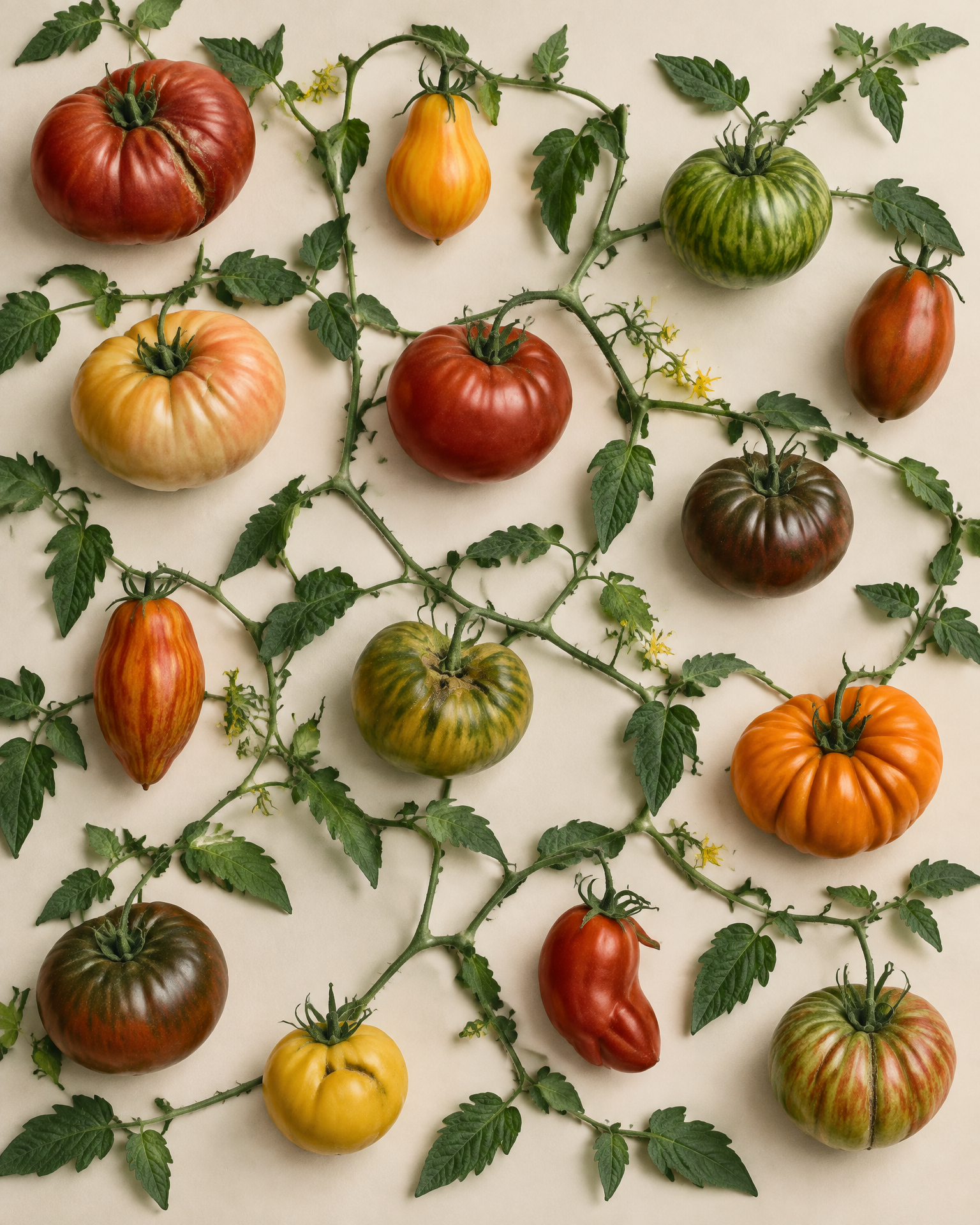 One tomato plant bearing sixteen different heirloom tomatoes, each one standing for something the funding supports